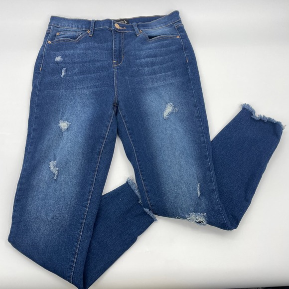 Nanette Lepore Denim - NANETTE LEPORE Belle High Rise Ankle Skinny Size 8 Distressed Blue Denim Raw Hem